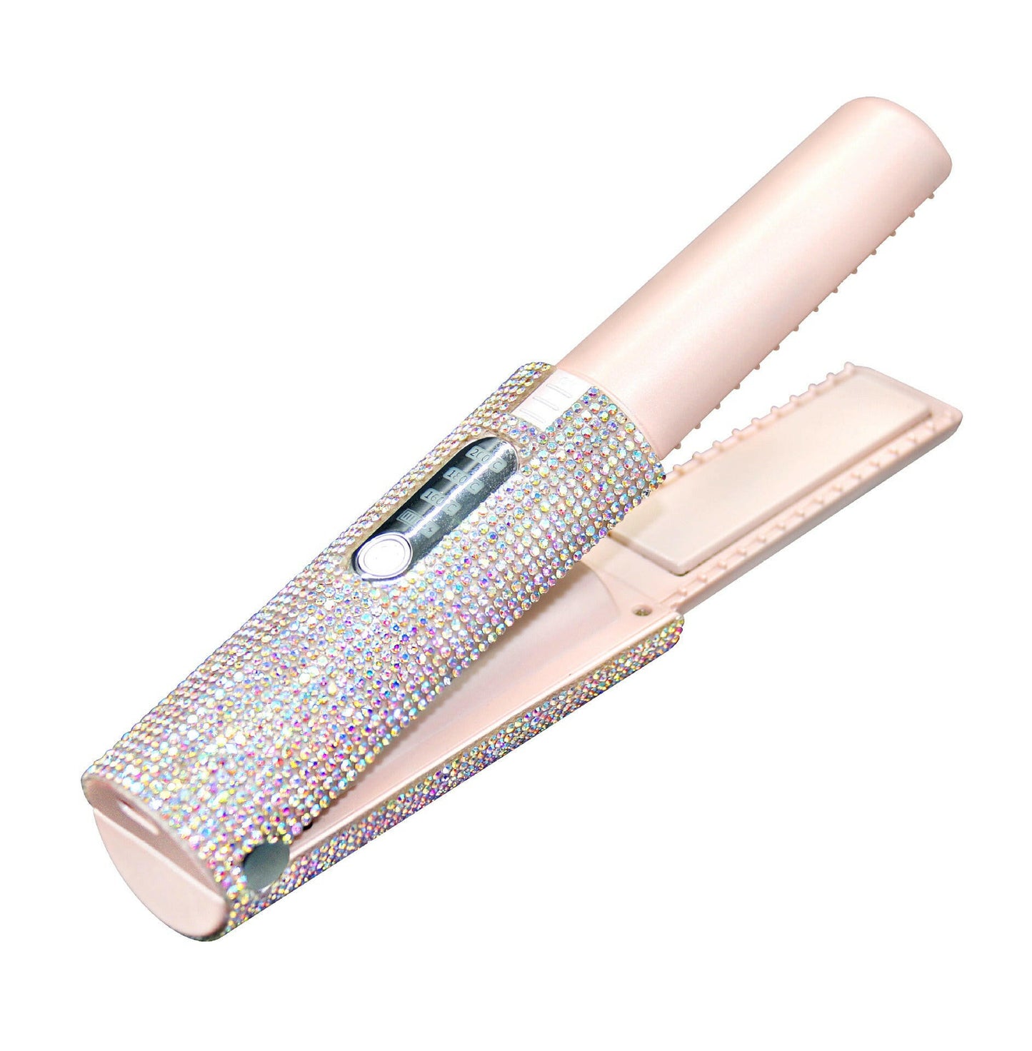 Stylish 2-in-1 hair curler and straightener with sparkling rhinestone design for versatile styling
