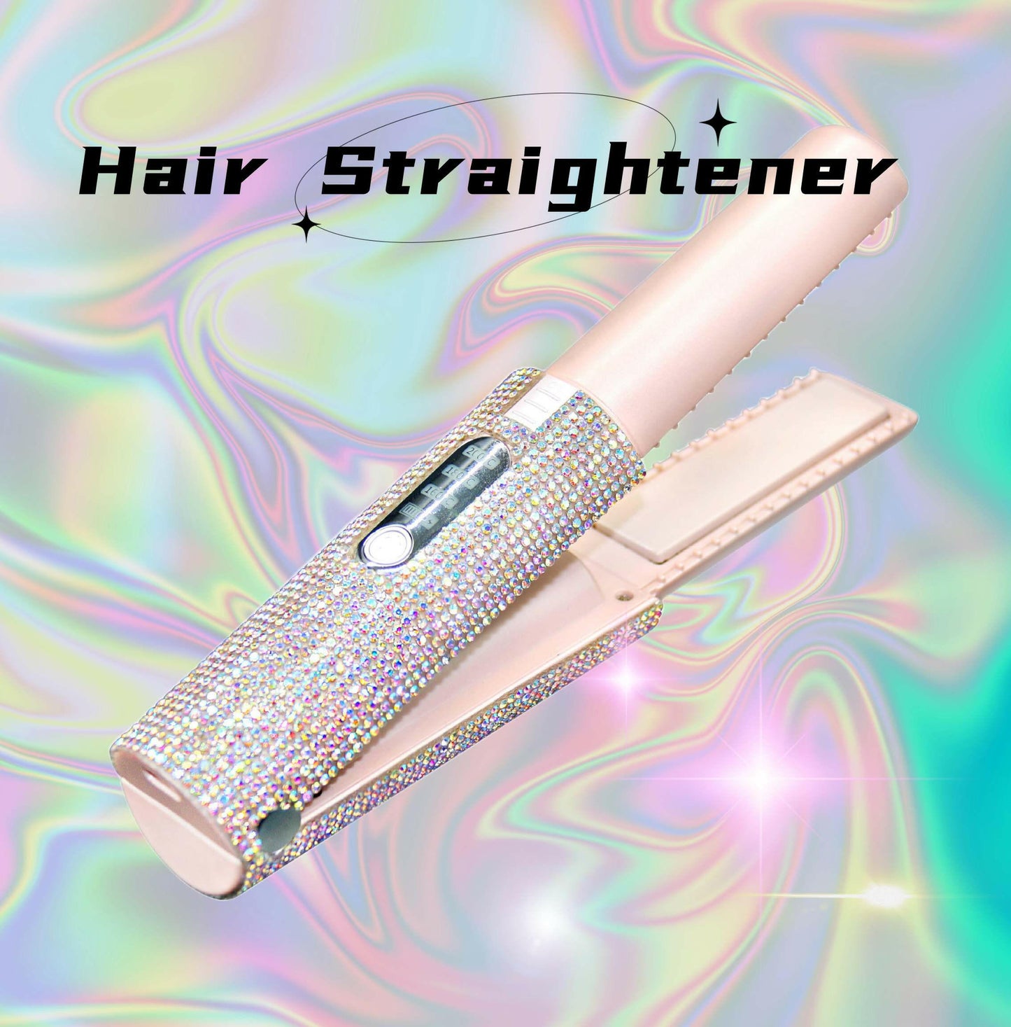 2-in-1 hair curler and straightener in pink with sparkly design for versatile styling options