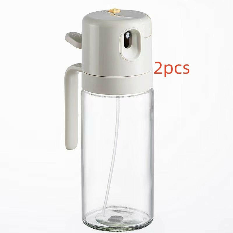 2 in 1 oil sprayer with clear glass body and ergonomic handle for easy cooking and oil dispensing