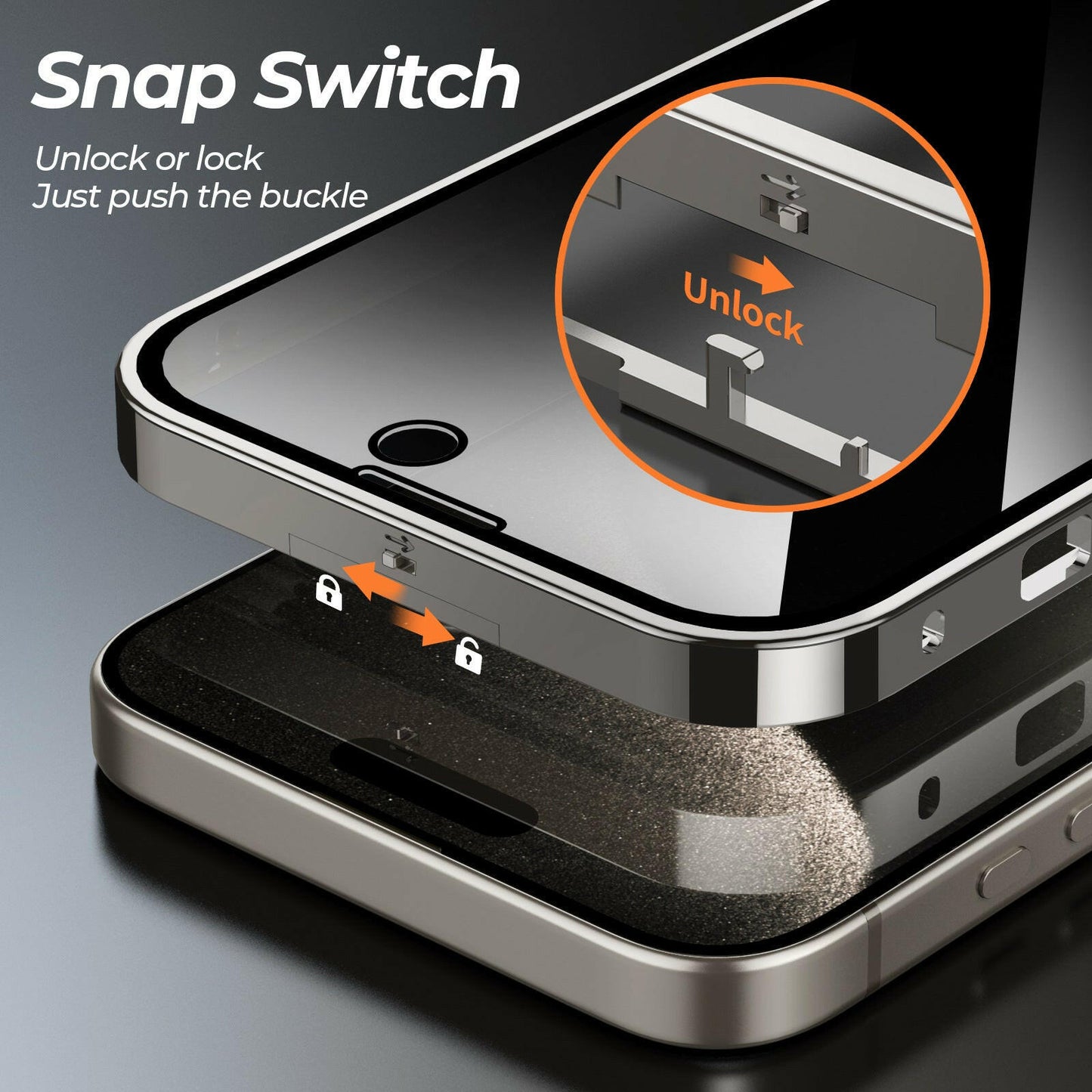 Mystore anti-privacy phone case with Snap Switch feature for easy locking and unlocking