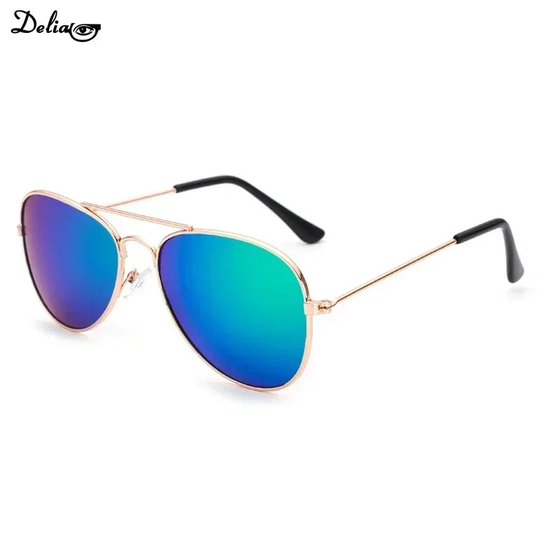 Colorful reflective eyewear for kids with stylish metallic frames and vibrant lenses
