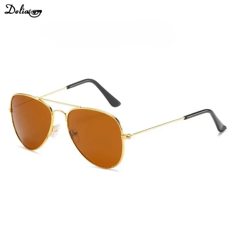 Stylish gold aviator sunglasses with brown lenses for fun in the sun, perfect colorful reflective eyewear for kids
