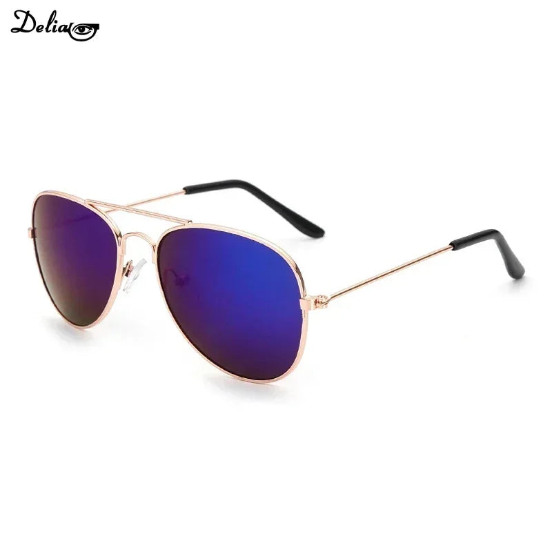 Colorful reflective eyewear for kids featuring stylish aviator design and purple lenses