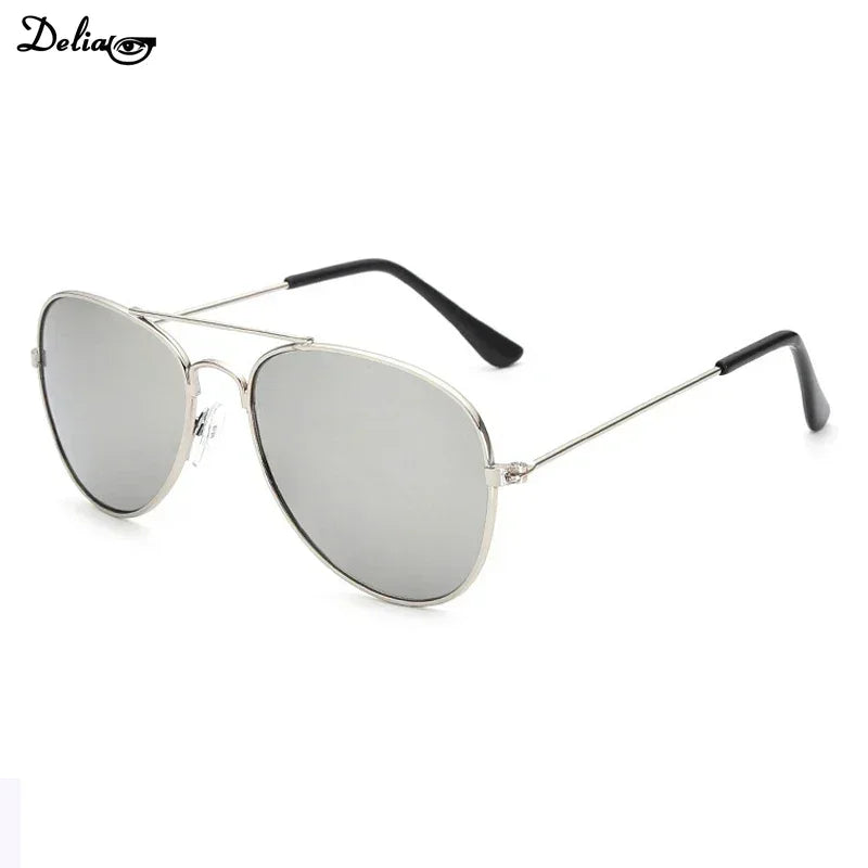 Colorful reflective eyewear for kids with stylish aviator design and metal frame