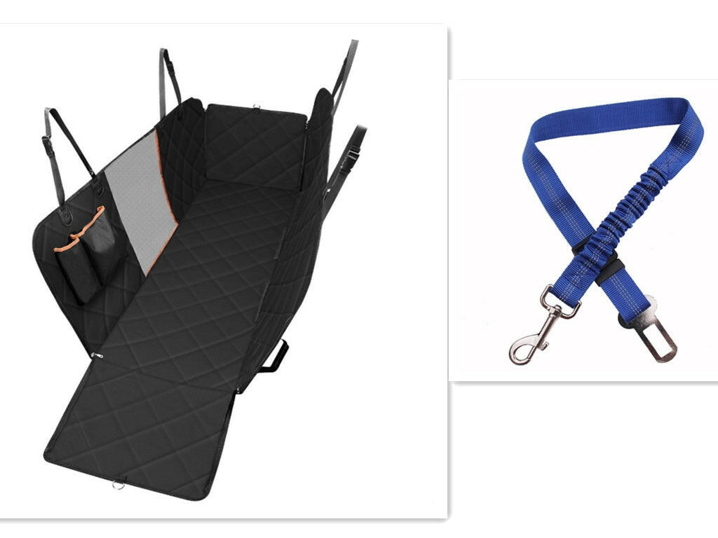 Durable dog car seat cover with quilted fabric and safety straps for pet protection during travel
