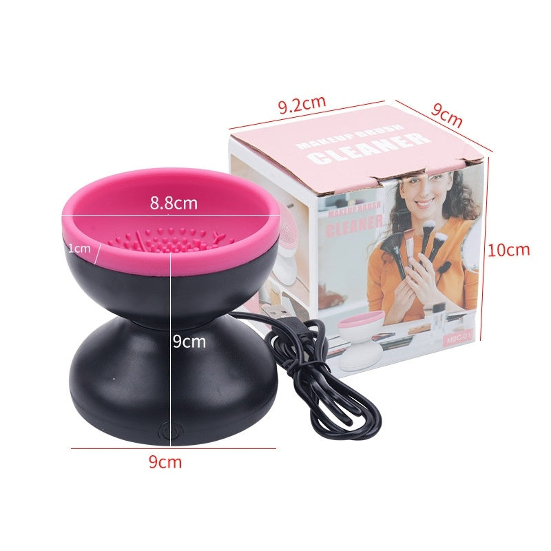 Mystore electric makeup brush cleaner with pink bowl and black base for efficient brush cleaning