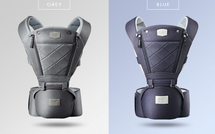 Mystore ergonomic baby carrier in grey and blue designs with adjustable straps for comfortable carrying
