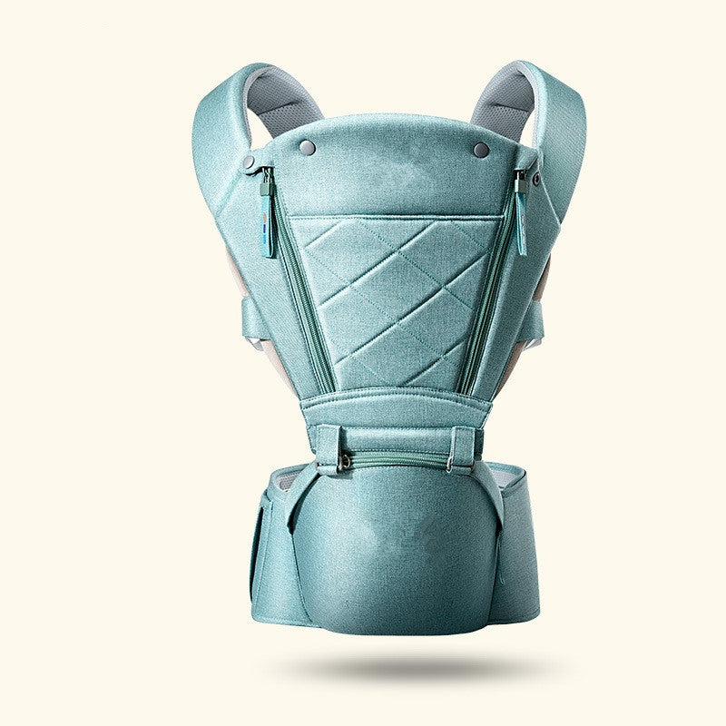 Mystore ergonomic baby carrier in teal with padded support for comfortable babywearing