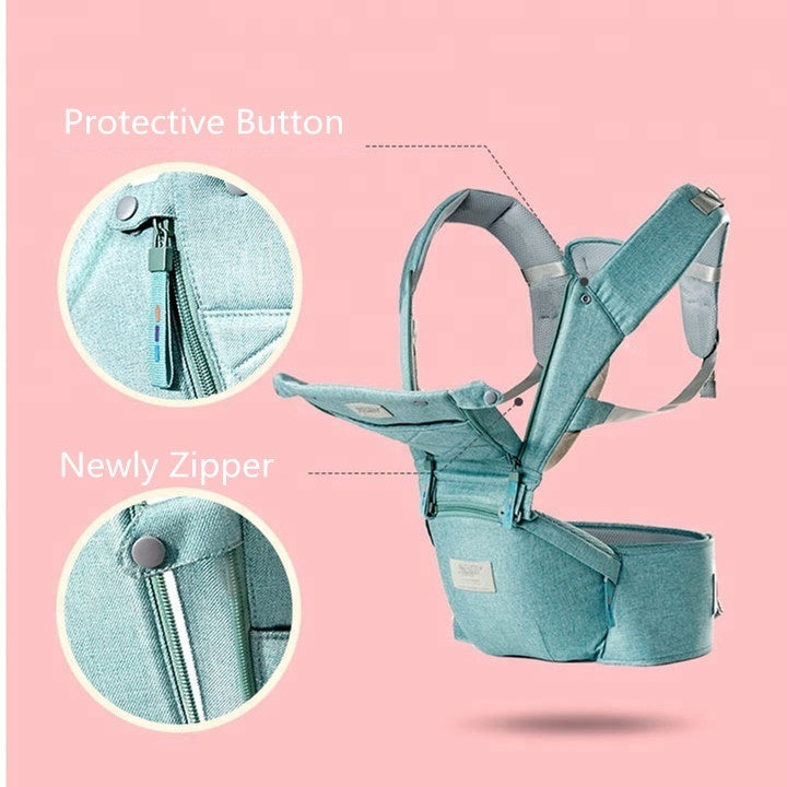 Mystore ergonomic baby carrier with protective button and zipper for safe and comfortable baby carrying