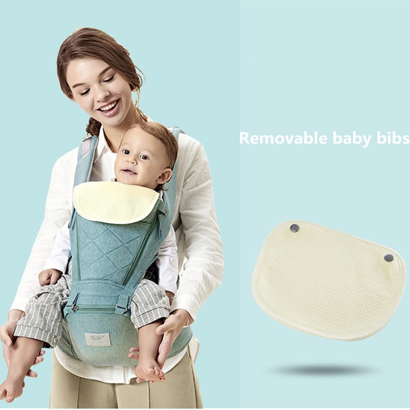 Mystore ergonomic baby carrier in blue with removable baby bibs for comfortable infant carrying