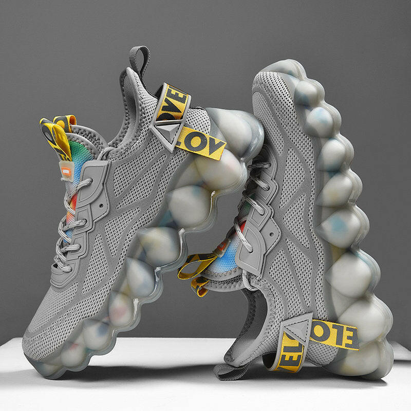 Mystore fashion trend athletic sneakers in gray with unique bubble sole design and colorful accents