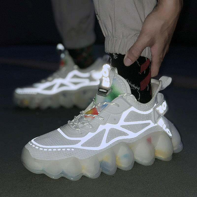 Stylish Mystore fashion trend athletic sneakers with reflective accents and unique bubble sole design