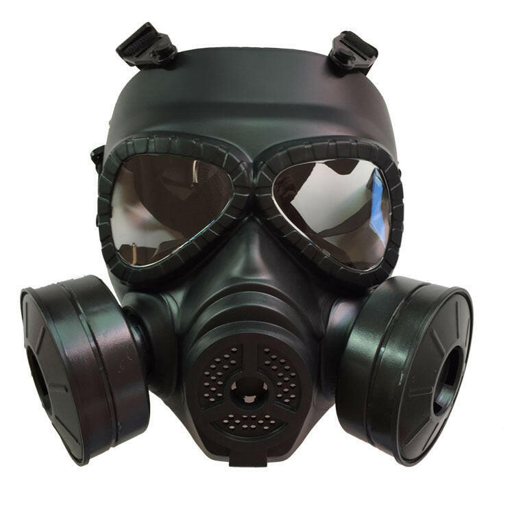 Industrial safety gas mask with dual filters and protective eyewear for enhanced respiratory protection