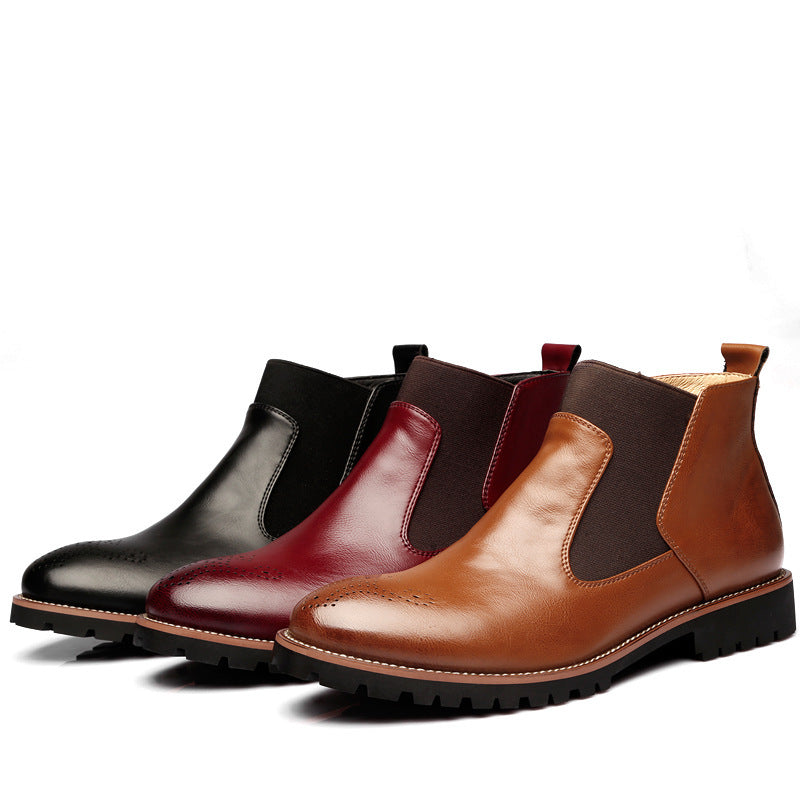 Stylish leather boots for men in black, burgundy, and brown colors perfect for any occasion