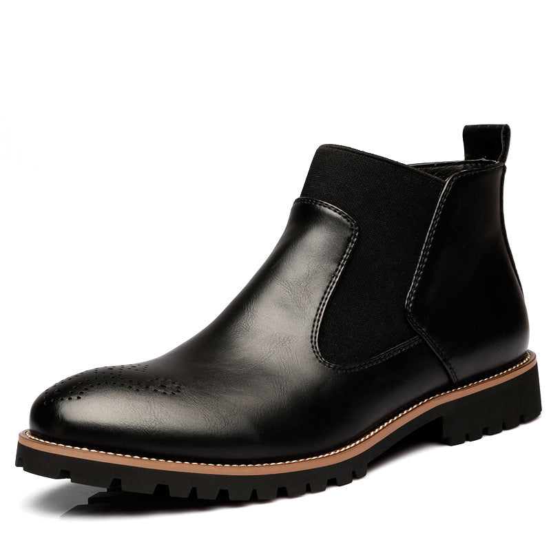 Black Mystore leather boots for men with a sleek design and durable sole for comfort and style