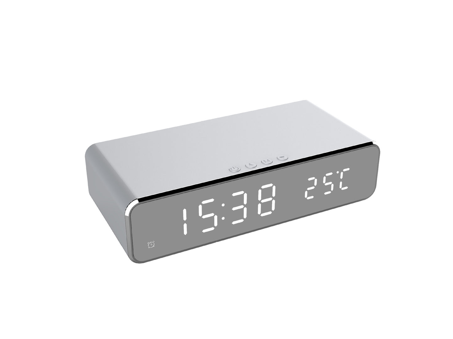 Mystore LED alarm clock with wireless charger featuring a modern design and clear digital display