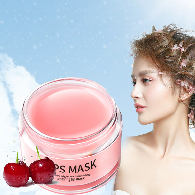 Mystore moisturizing lip care mask in pink jar for soft and hydrated lips with cherry accents