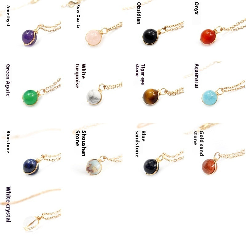 Natural crystal pendant women in various colors and stones including Amethyst, Onyx, and Aquamarine