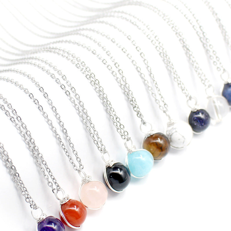 Natural crystal pendant women necklaces in various colors hanging on silver chains