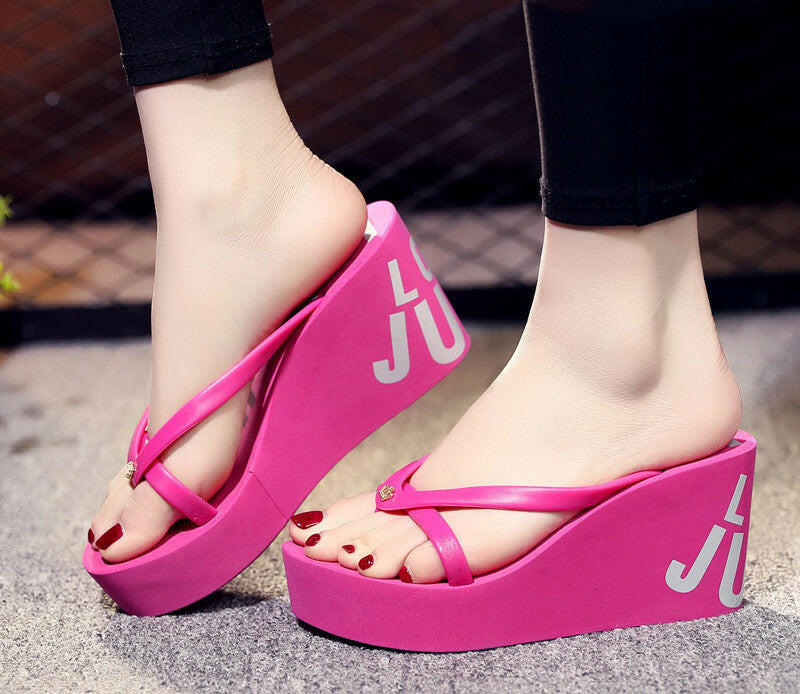 Pink wedge non-slip summer sandals for women with comfortable straps from Mystore