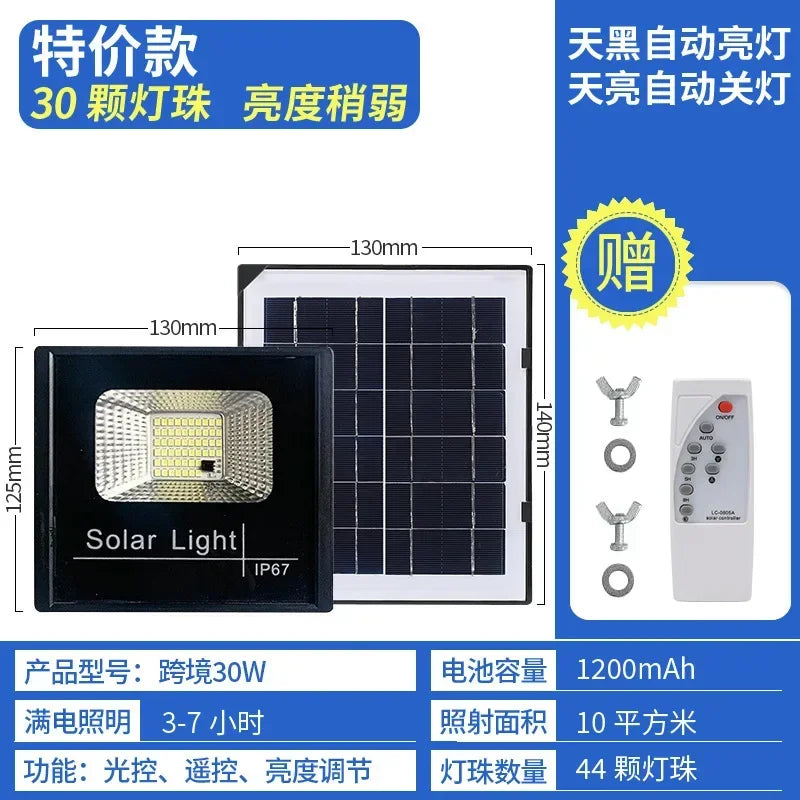 Mystore outdoor solar floodlight 30W with remote control and IP67 waterproof design