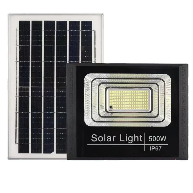 Mystore outdoor solar floodlight 30W with a solar panel for efficient lighting and energy saving