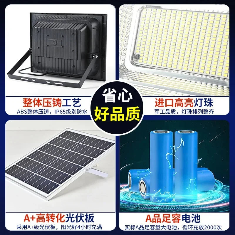 Mystore outdoor solar floodlight 30W with durable design, high-brightness lamp beads, and efficient solar panel