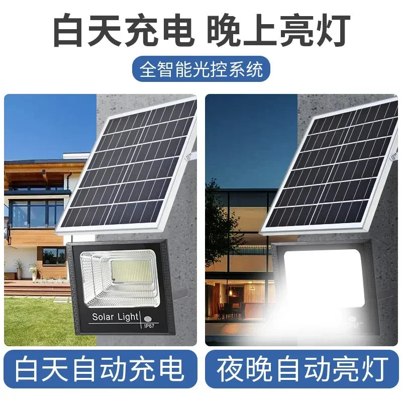 Outdoor solar floodlight 30W with solar panel for bright illumination at night