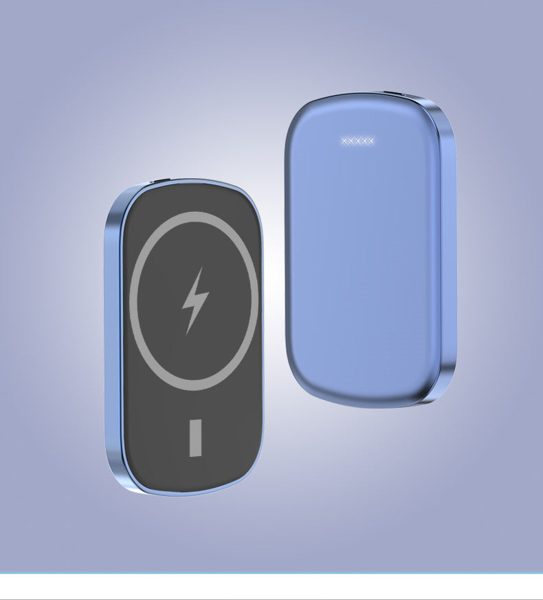 Mystore portable power bank wireless charging in sleek blue design for convenient on-the-go charging