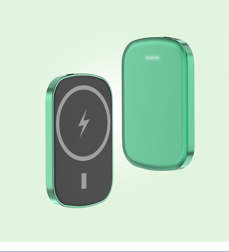 Mystore portable power bank wireless charging in green with sleek design and LED indicators