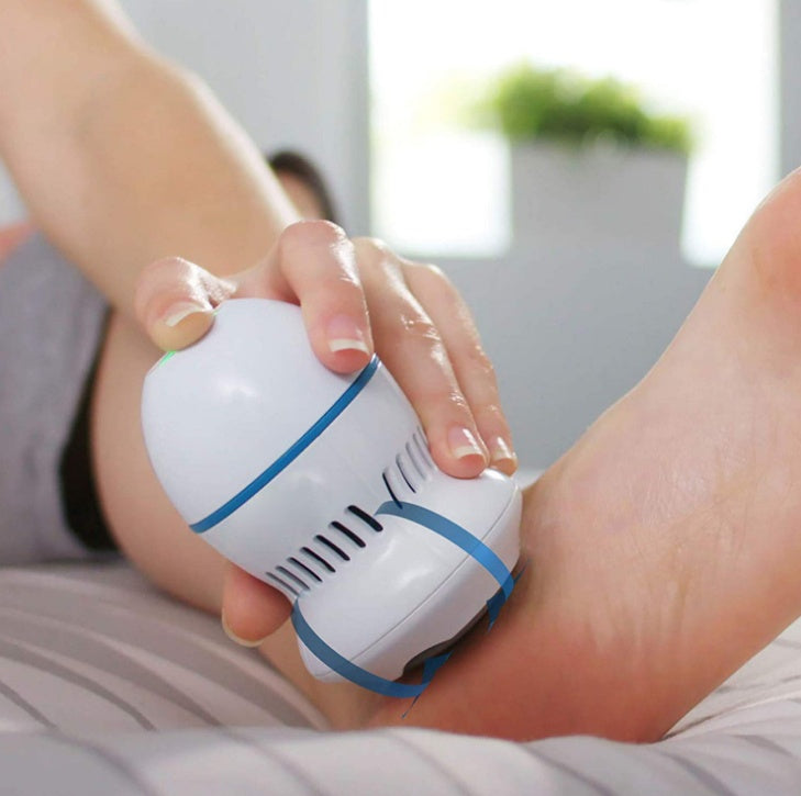 Mystore electric foot file callus remover in use on a foot for smooth skin