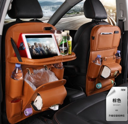 PU leather car organizer for back seat storage with pockets for bottles and tablet support