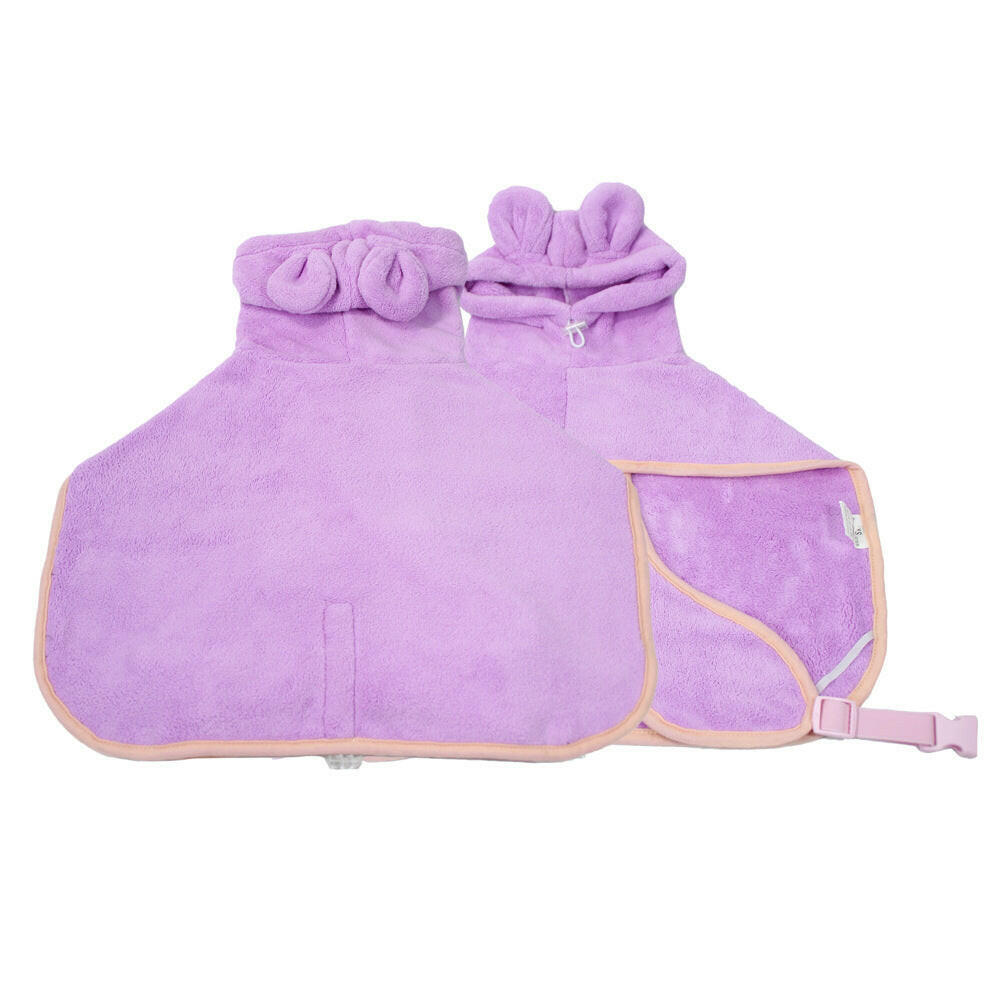 Super absorbent dog bath towel in soft purple color with easy-to-use buckle closure for drying pets quickly