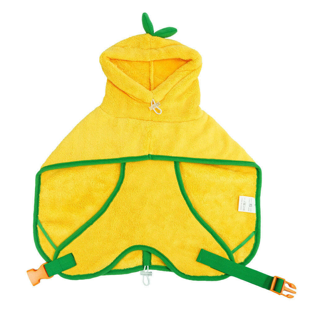Yellow super absorbent dog bath towel with a hood for drying pets quickly after baths
