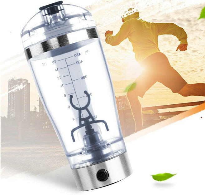 Mystore USB electric shaker bottle designed for easy mixing of protein shakes with a sleek, portable design