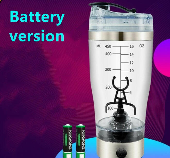 USB electric shaker bottle with measurement markings and battery version for easy blending of drinks