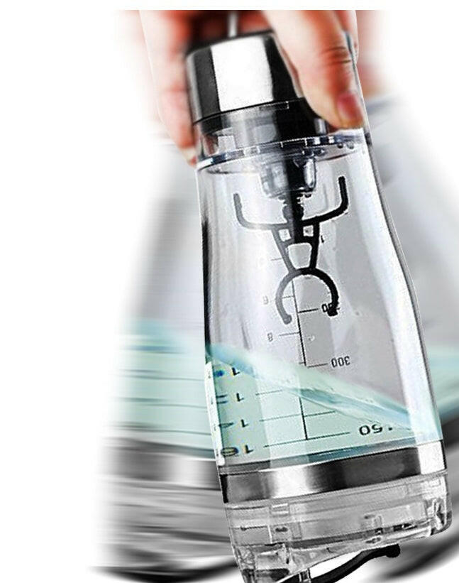 Mystore USB electric shaker bottle with clear body and measuring markings for easy use