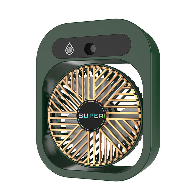 Mystore USB rechargeable misting fan in green with stylish design and adjustable settings for personal cooling