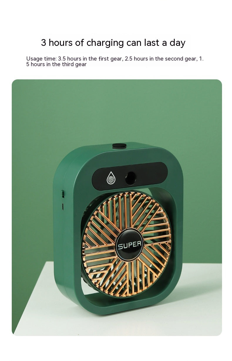 Mystore USB rechargeable misting fan with stylish design, perfect for cool comfort at your desk.
