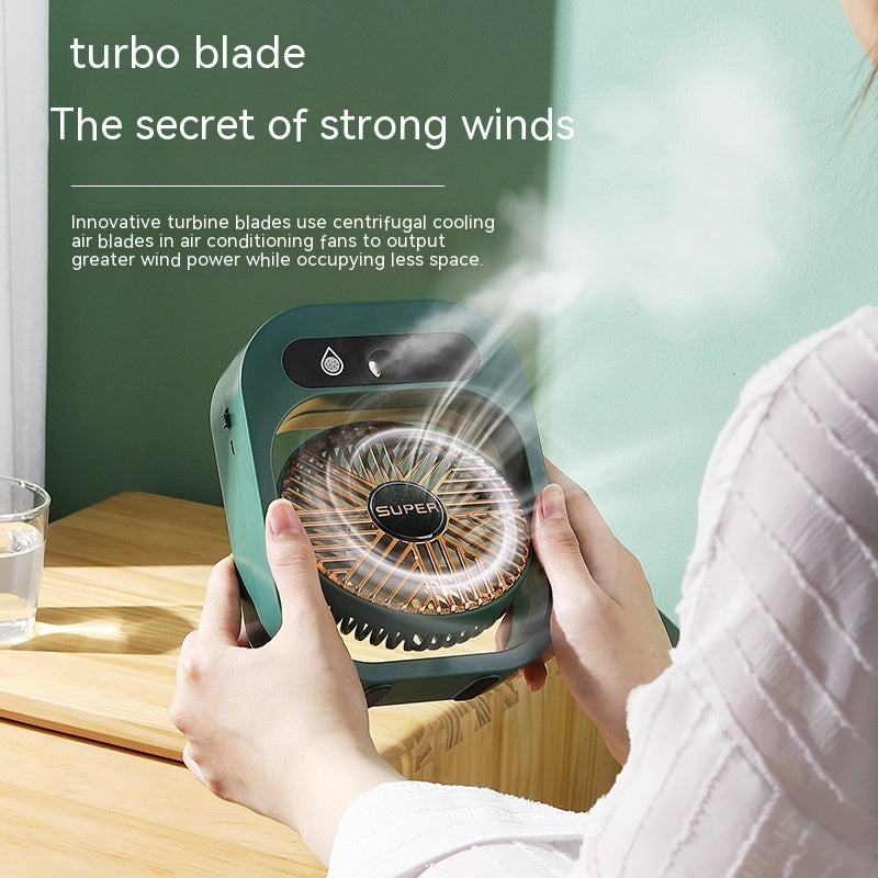 Mystore USB rechargeable misting fan with turbo blades for strong cooling performance in a compact design
