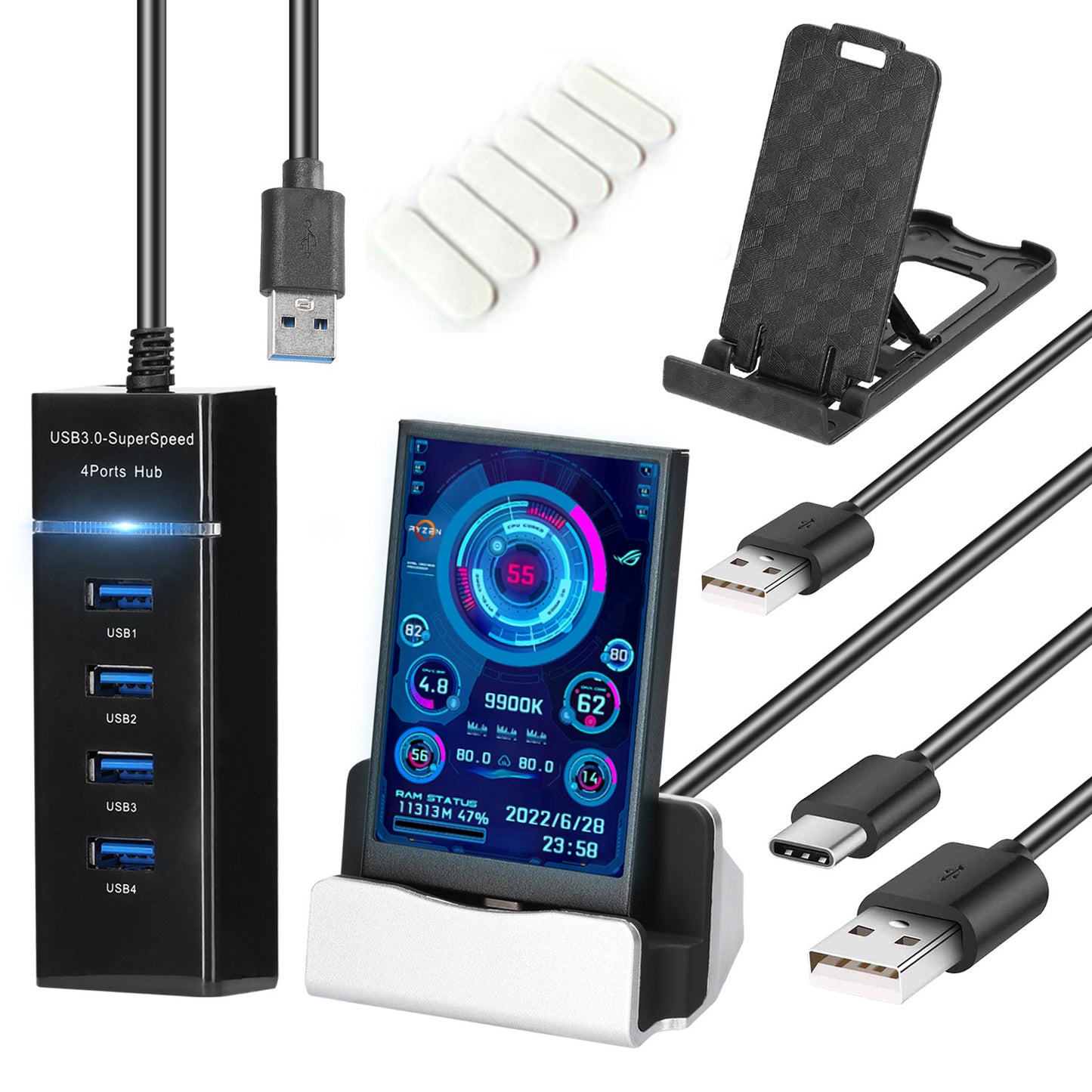 Mystore USB secondary screen monitor with 4-port hub and adjustable stand for enhanced productivity