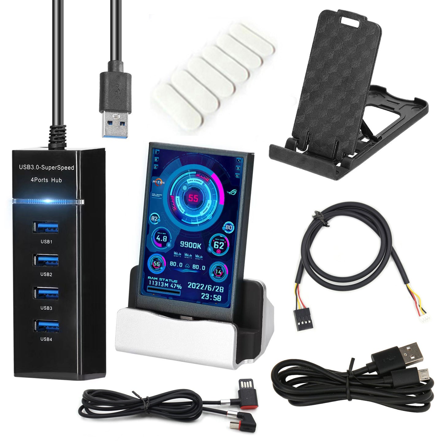 Mystore USB secondary screen monitor with accessories including a 4-port hub and stand for enhanced productivity