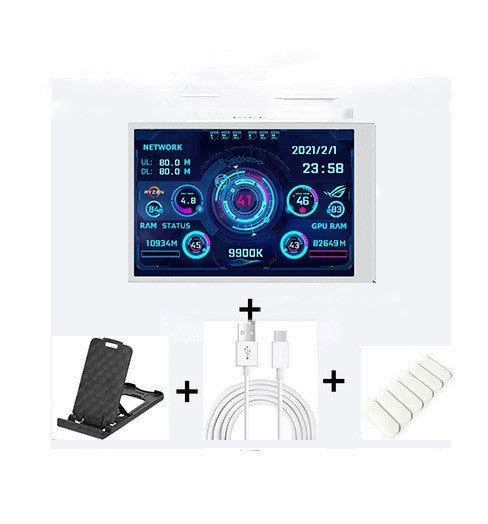 Mystore USB secondary screen monitor with stand and USB cable, featuring a vibrant LCD display