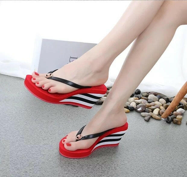 Women's High Heel Slippers Wedge Platform Fashion.