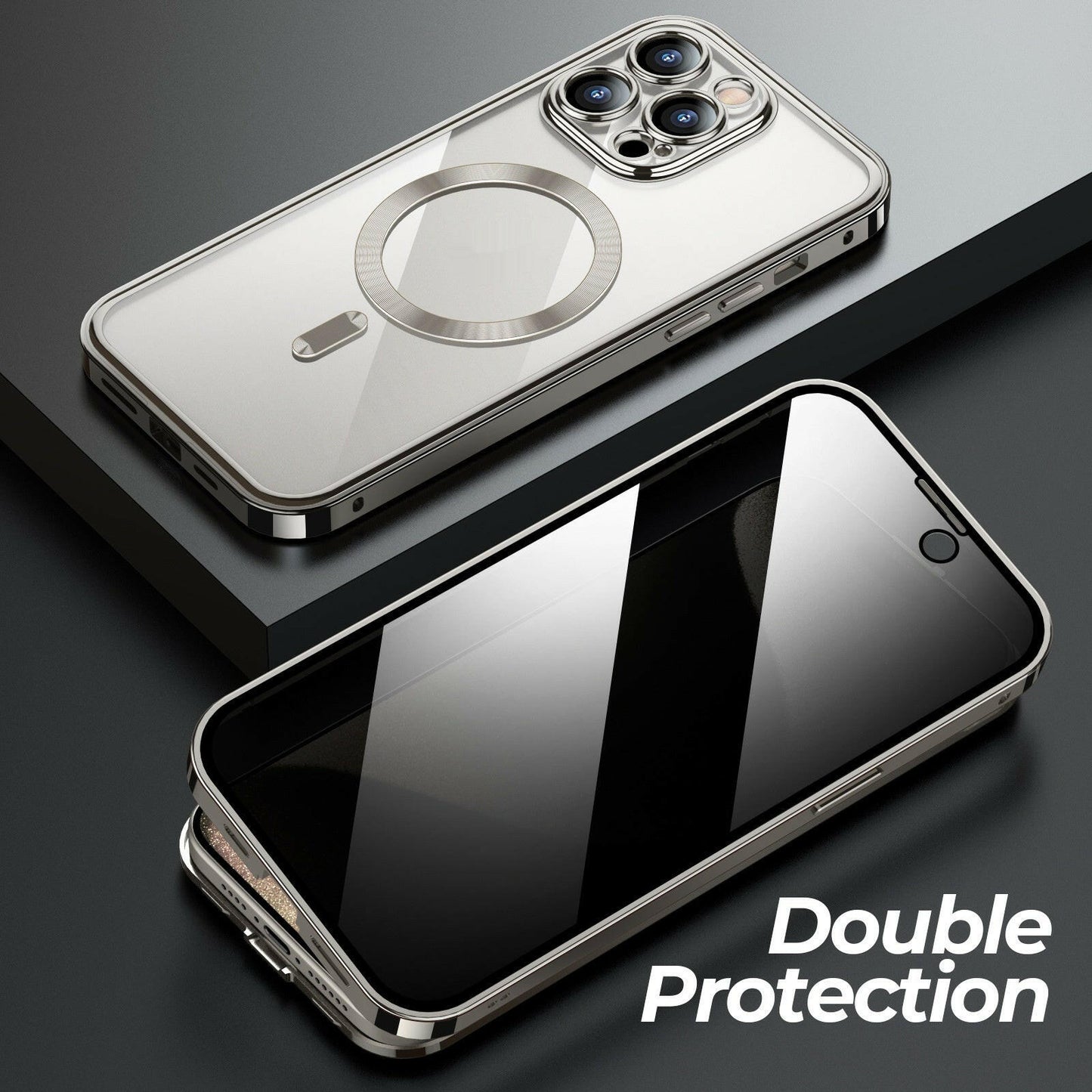 Anti-Privacy Metal Buckle Magnetic Support Wireless Charging Double-Sided Lens Full Cover Phone Case Protective Cover.