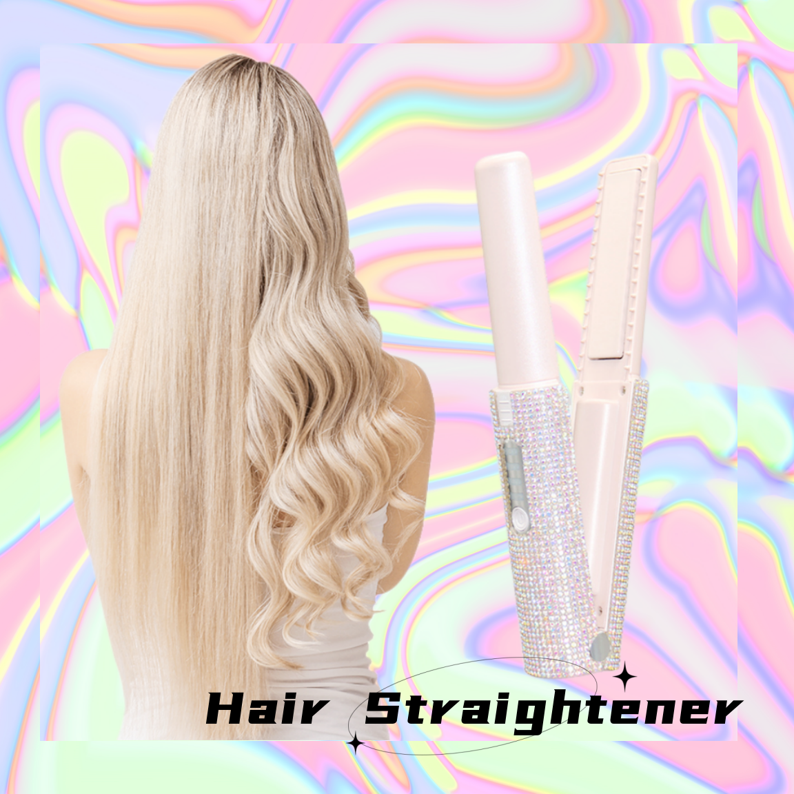 2-in-1 hair curler and straightener with a sparkling finish for versatile styling options