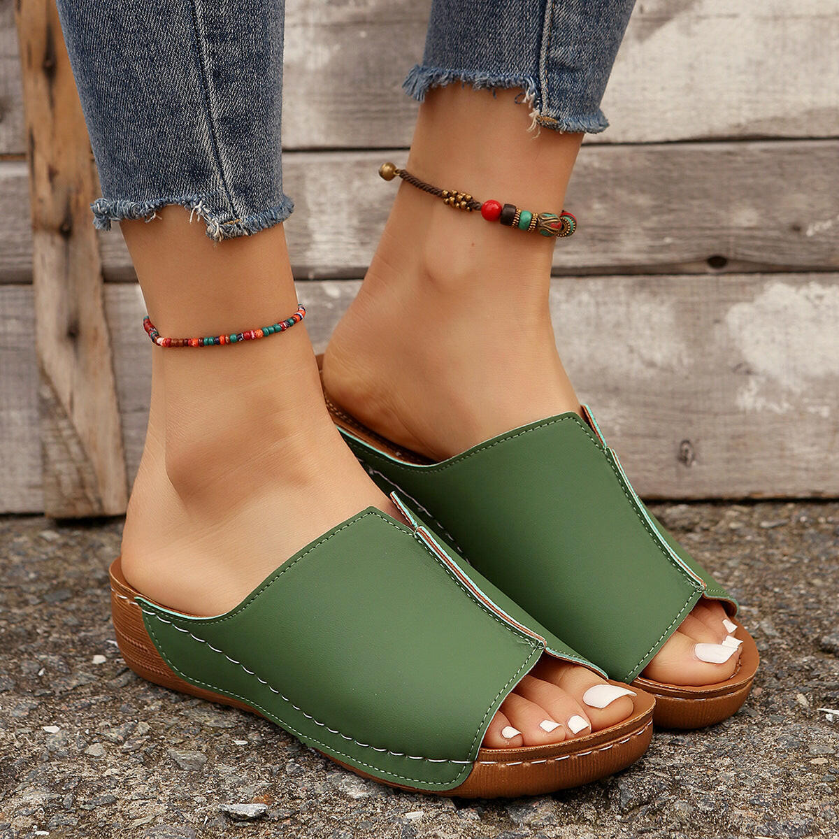 Fashion Solid Wedges Sandals Summer Casual Peep-toe Slippers Outdoor Thick Sole Heightening Slides Shoes Women.