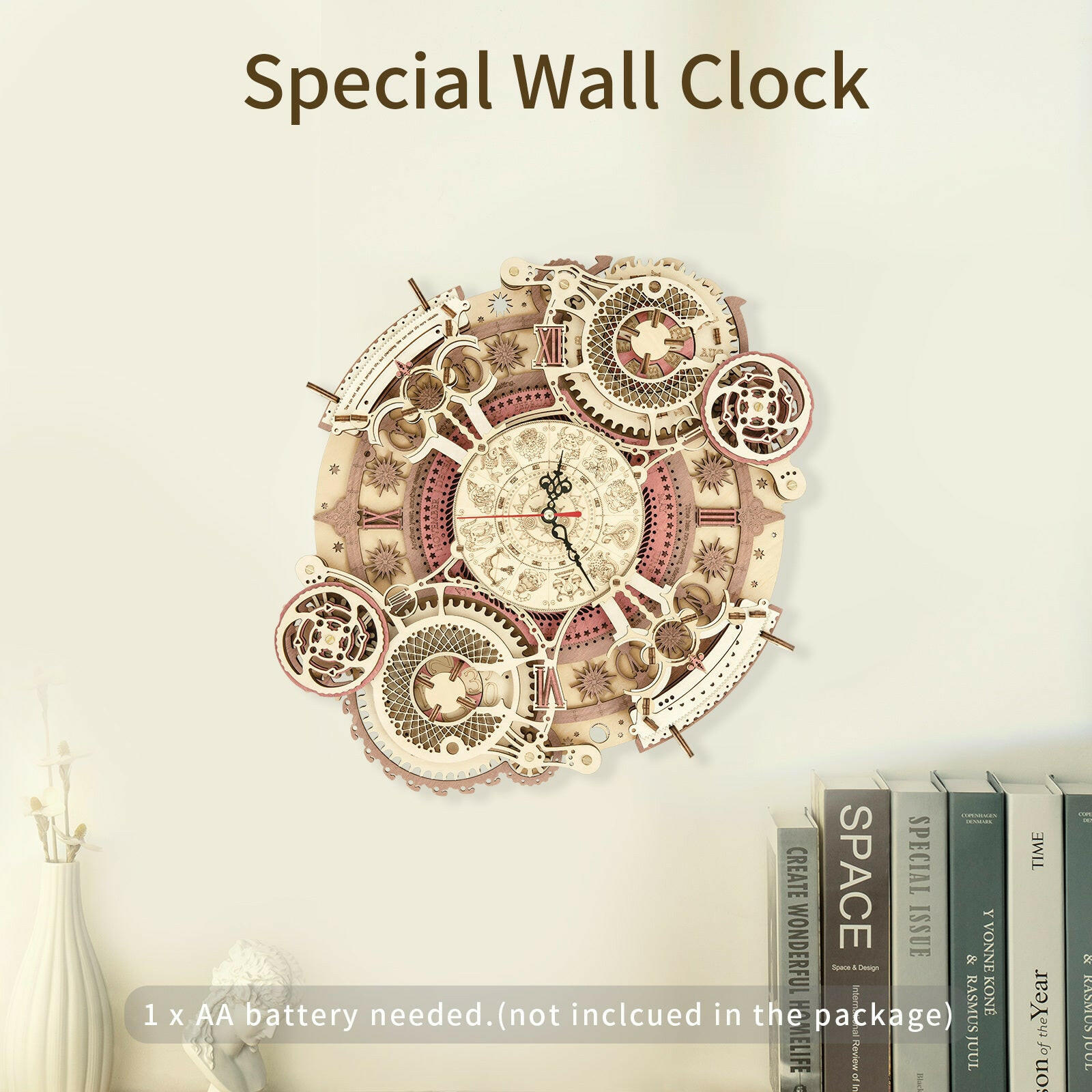 Robotime ROKR Zodiac Wall Clock 3D Wooden Puzzle Model Assembly Toys Gifts for Children Kids Teens LC601 Support Dropshipping.