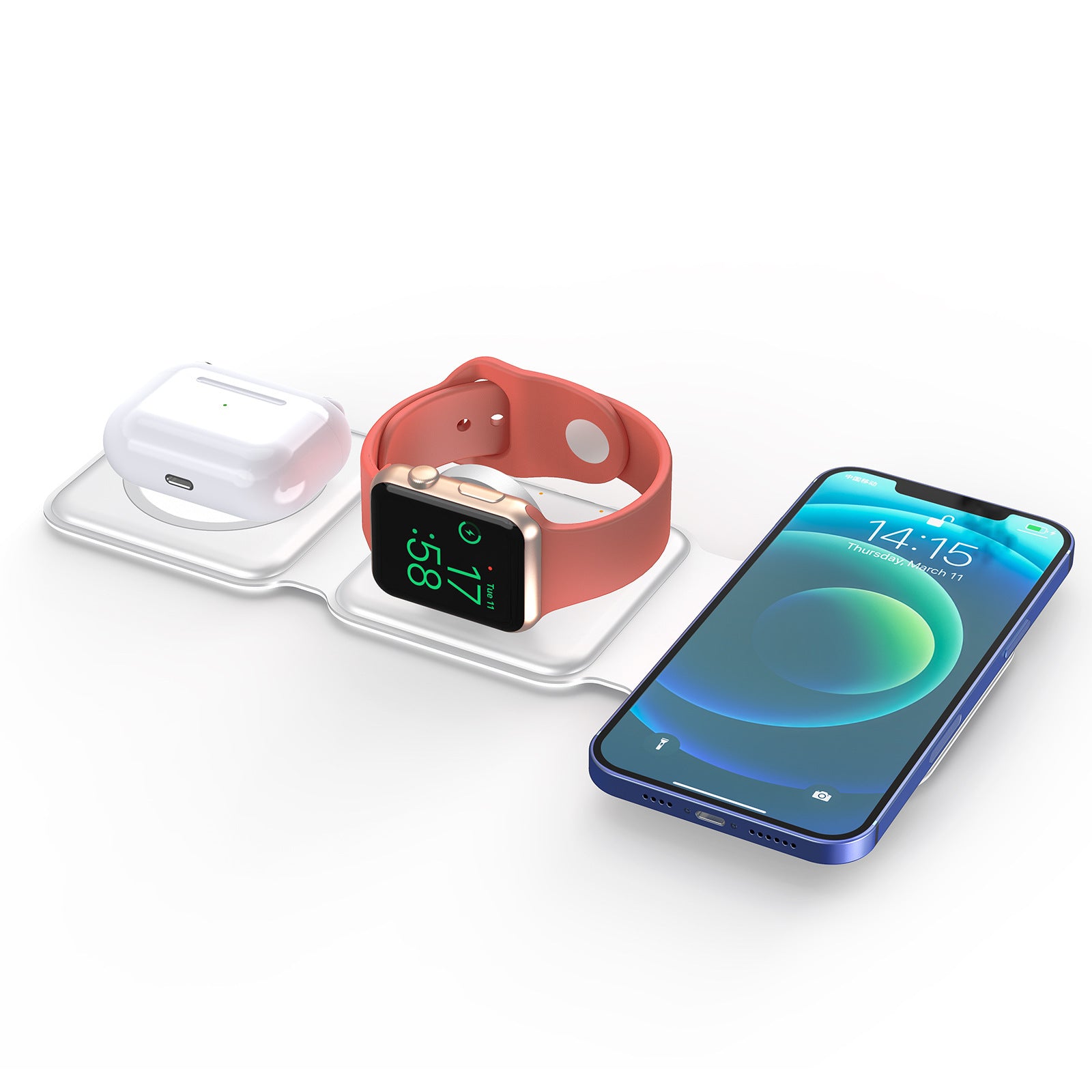 3-in-1 magnetic wireless charger for smartphones, AirPods, and smartwatches by Mystore