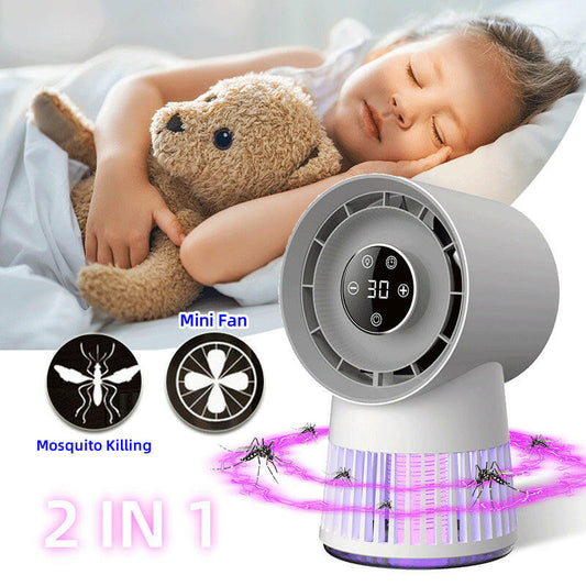 Creative 2-in-1 Mosquito Killing Mini Desk Fan Electric Mosquito Killer USB Rechargeable Fan Night Lamp Home And Outdoor Supplies.